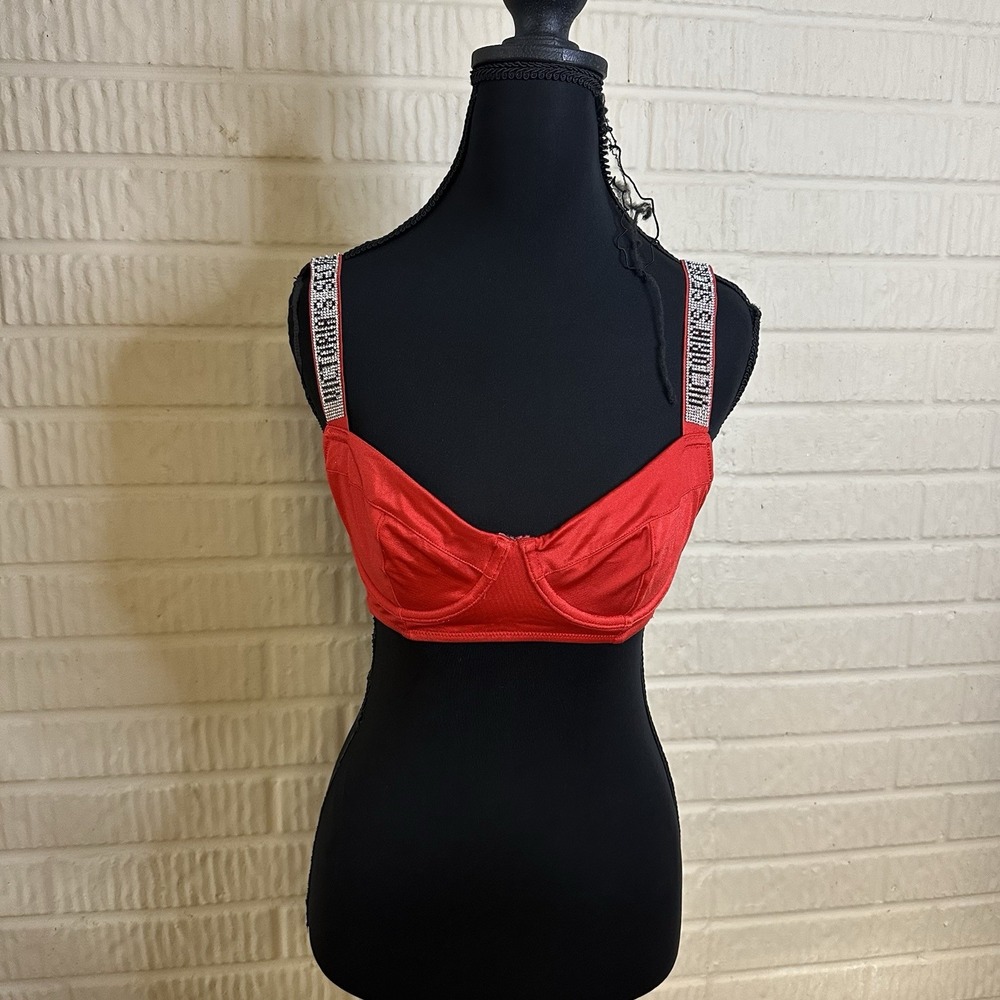 VICTORIA'S‎ SECRET Shine Strap Wicked No Padding Push-Up Bikini Top Red 34B Swim